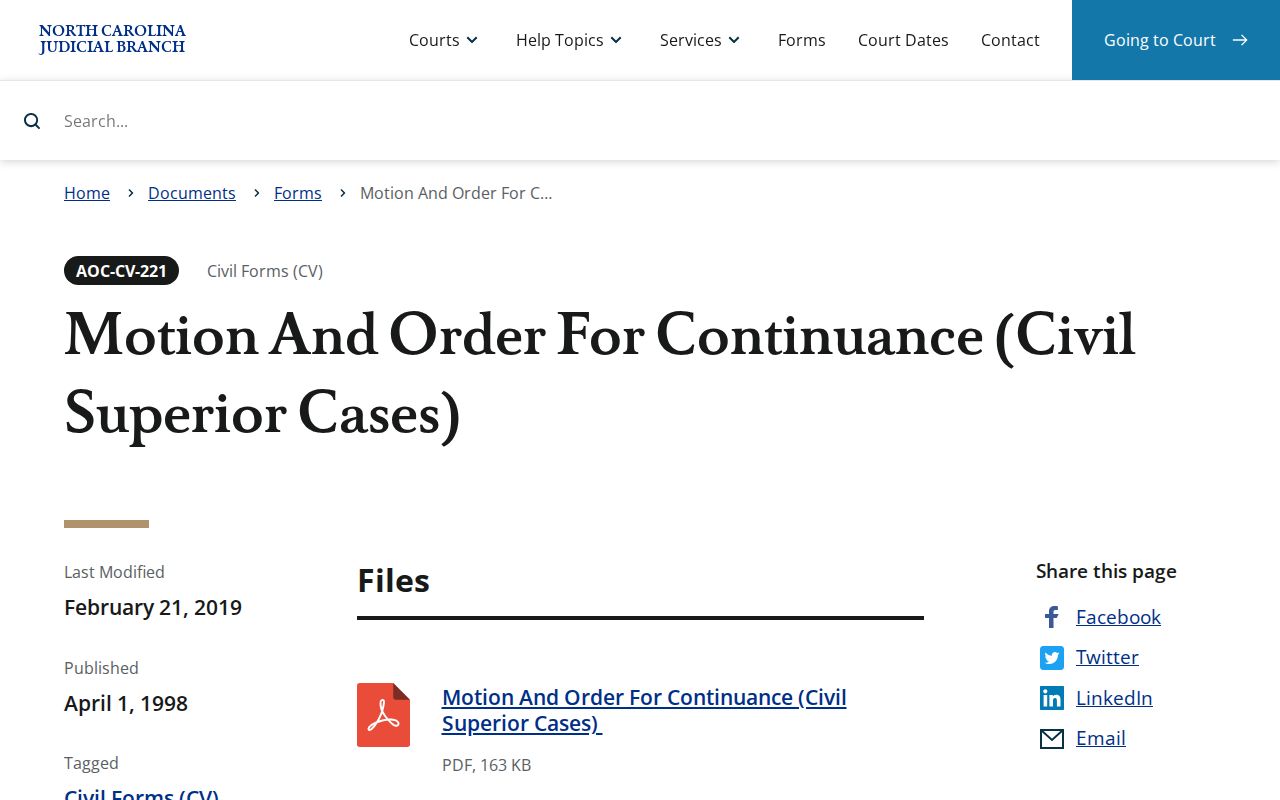 Henderson County civil docket continuance form