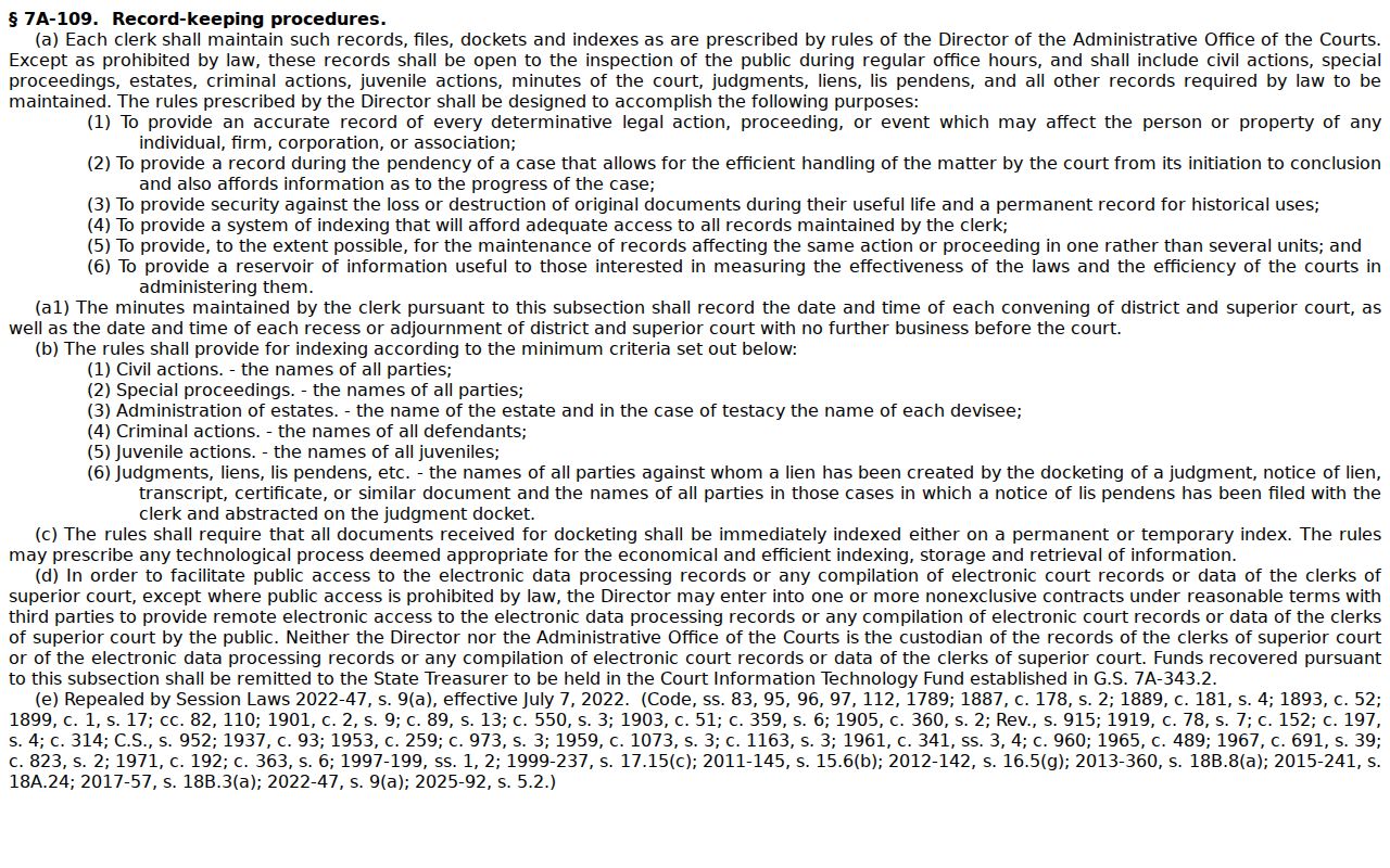 Henderson County civil docket public records statute