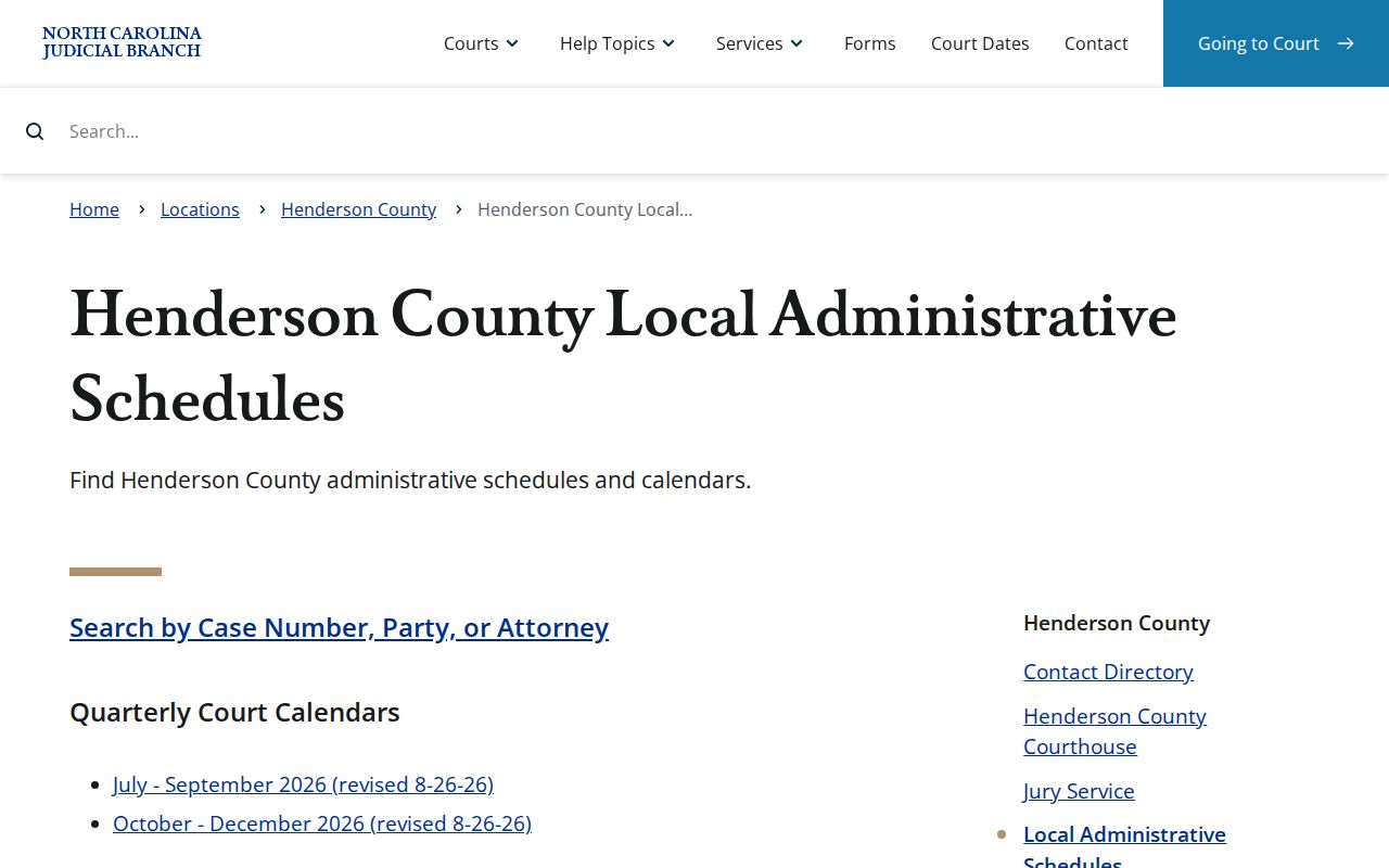 Henderson County court calendar quarterly schedule