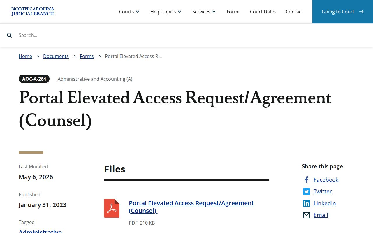 Henderson County court records Portal elevated-access form landing page