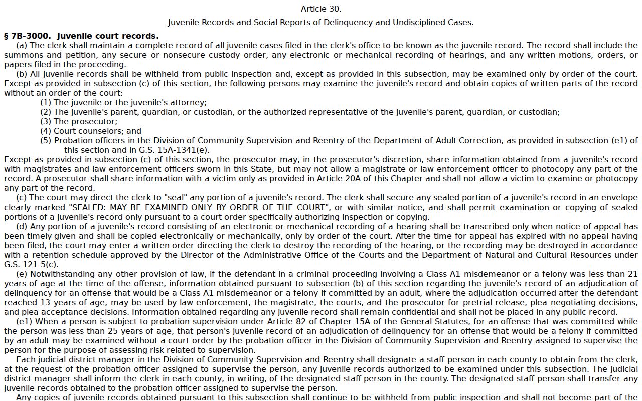 Henderson County criminal docket juvenile confidentiality statute