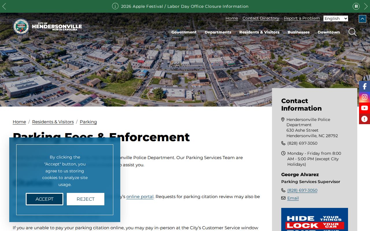 Hendersonville parking citation information separate from North Carolina court docket records