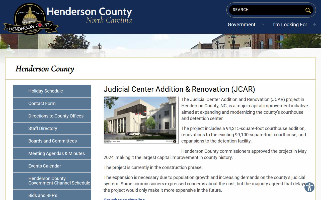 Henderson County court docket courthouse access during Judicial Center renovation