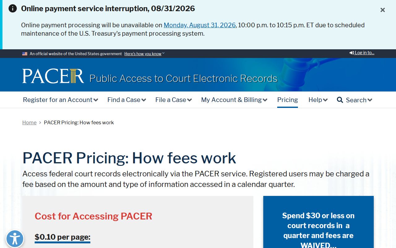 Henderson County court docket federal PACER access pricing reference