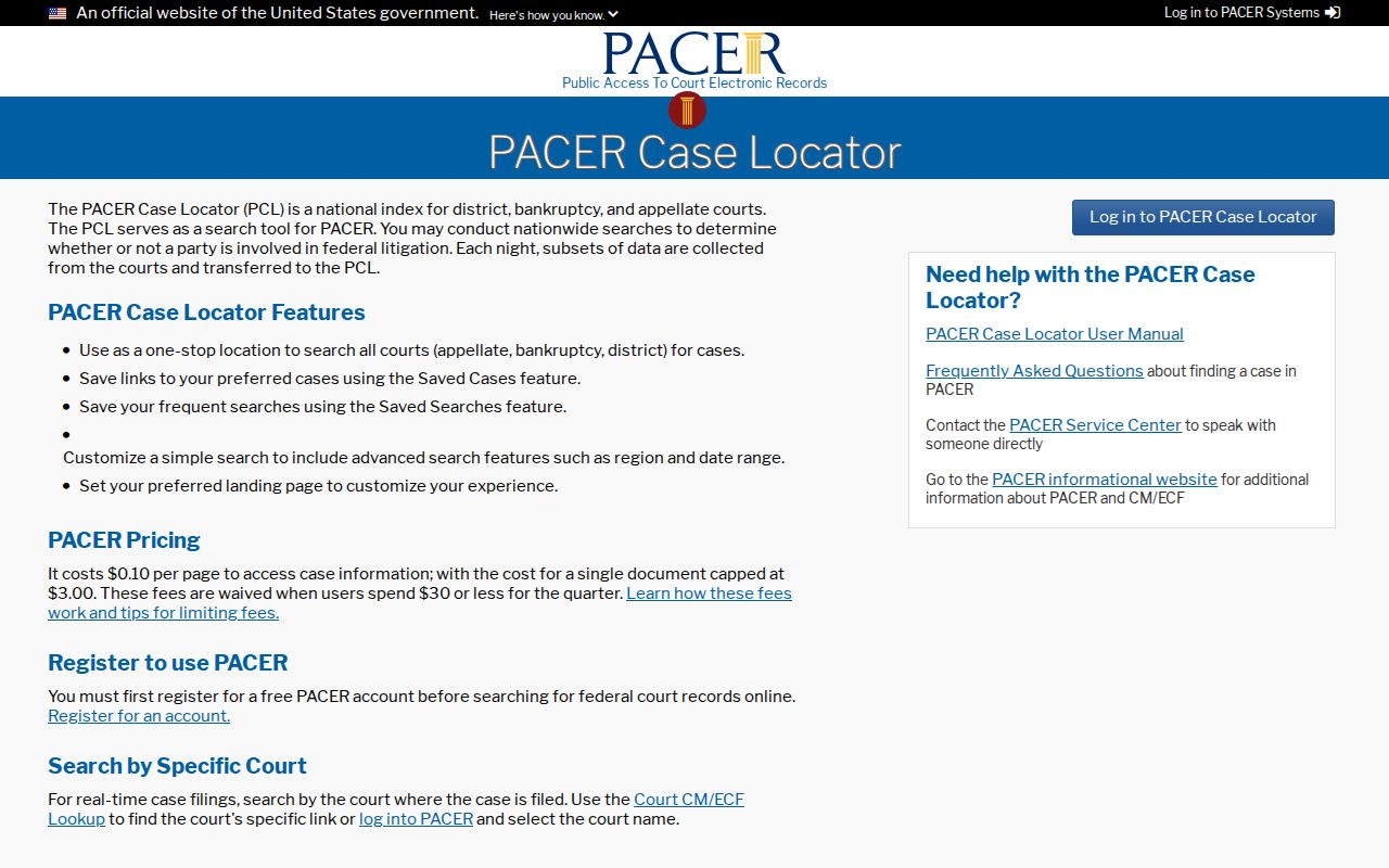 Henderson County court docket federal PACER Case Locator reference