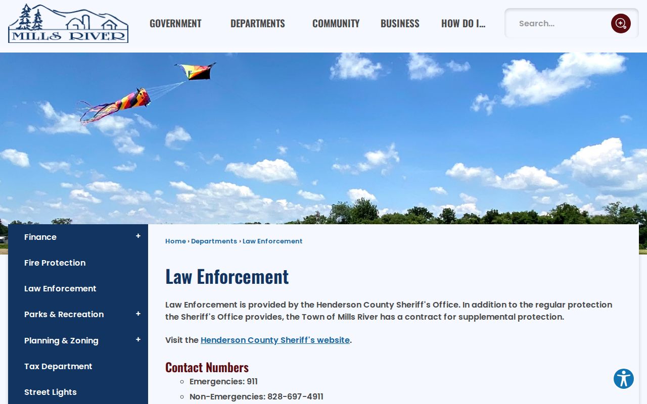 Mills River sheriff-provided law enforcement page, separate from court docket records