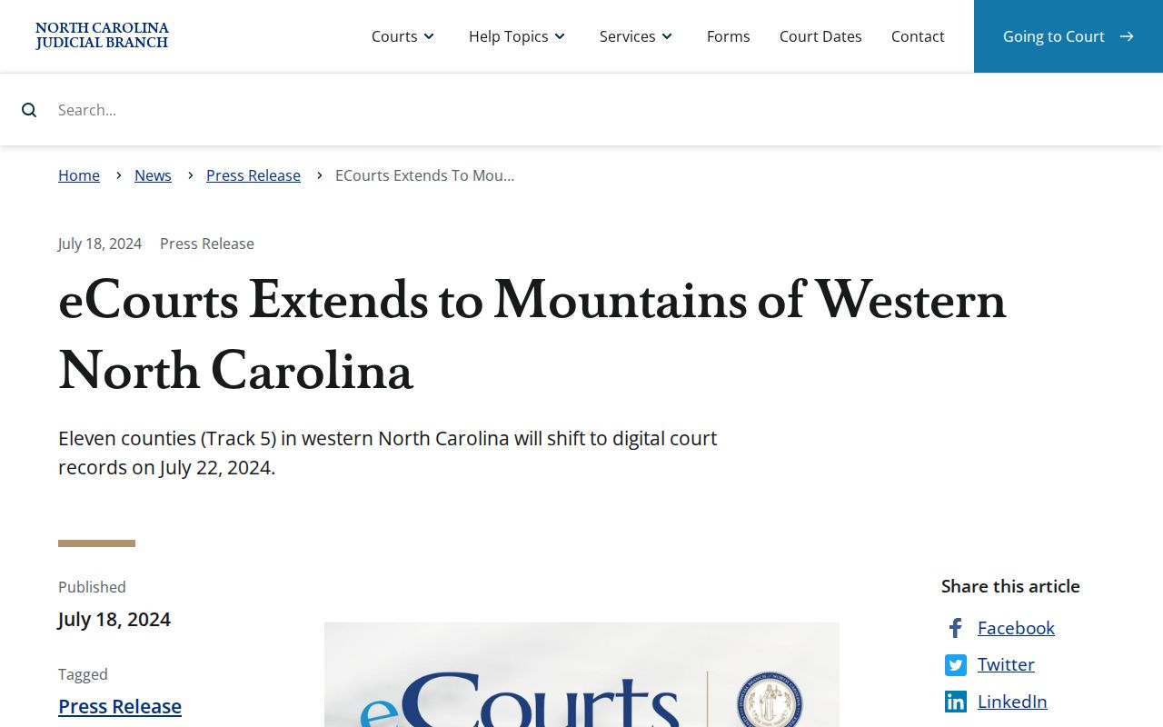 North Carolina eCourts launch information supporting Mills River court docket access through Portal